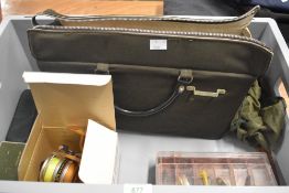 A tray of vintage fishing tackle including Shakespeare reel, lures and minnows cast wallet flies