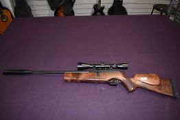 A BSA Air Rifle, missing gas cylinder, BSA Deer Hunter Telescopic sights present, .22 cal