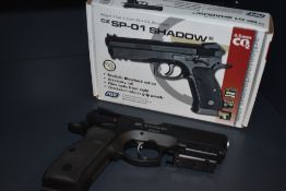 An ASG CZ SP-01 Shadow CO2 .177 Air Pistol with black pistol grip and serial number 17G00428, small