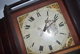 A 19th Century mahogany long case clock having 30 hour movement and painted (crackled dial)