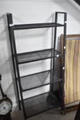 An Ikea metal shelf unit