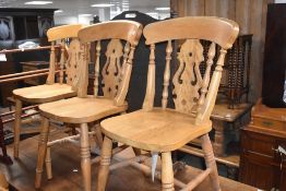 A set of six traditional beech kitchen chairs