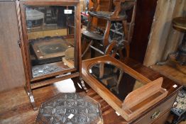 A 19th Century mahogany framed toilet mirror, height approx. 55cm, sold with carved octagonal