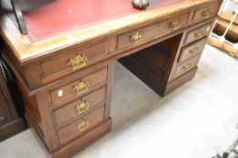 A Victorian oak pedestal desk , approx. 126 x 67cm