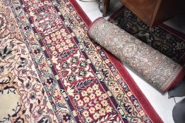 A traditional room sized carpet square , approx. 360 x 274cm and a modern runner in similar