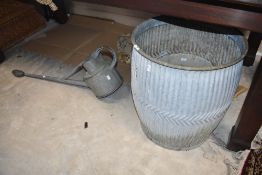 A galvanised dolly tub etc including long spouted watering can