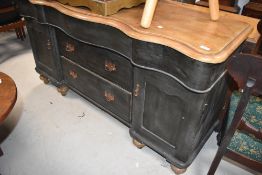 A 19th Century and later painted sideboard base, having serpentine front, width approx. 158cm