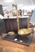 A set of antique brass Avery balance scales and selection of weights
