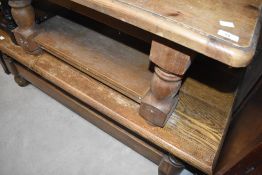 Two modern/vintage coffee tables of chunky oak and pine form