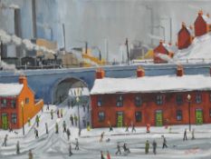P.J Norman (British contemporary) Schminke acrylic on canvas 'The Coal Train' an L.S Lowry