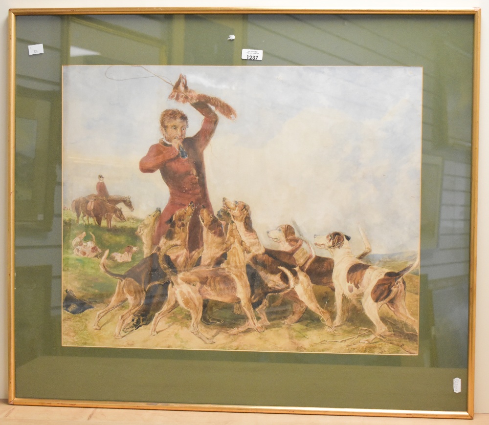 After Richard Ansdell British (1815â€“1885) watercolour 'The Huntsman and Hounds' within green - Image 2 of 3