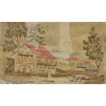 Embroidery sampler dated 1860, within step mount and modern wood frame, 49cm x 39cm, 62.5cm x 51cm