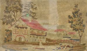 Embroidery sampler dated 1860, within step mount and modern wood frame, 49cm x 39cm, 62.5cm x 51cm