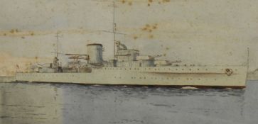 A. McArthur (British c.1795-c.1860) panoramic watercolour depicting fishing boats, within gilt mount