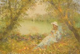 Attributed to Rahnavard Madjid (Majdid Rahnavadkar) (Iranian b.1953) oil on canvas, a young woman