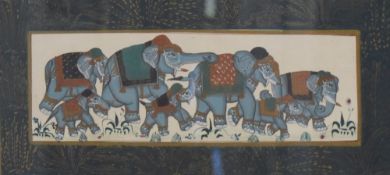 An attractive Indo-Persian school gouache on paper, depicting Krishna and Radha beside a lotus pool,