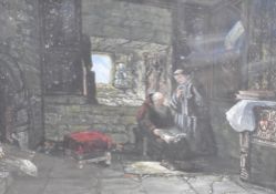 After/follower of Samuel Rayner (British act.c.1820-1874) gouache/bodycolour, a Monks Study,