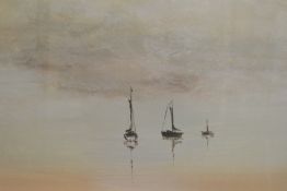 Donald Blades (20th century) two 1970's oil paintings, anchored boats on calm waters, one signed and