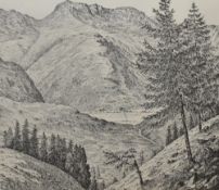 After Alfred Wainwright (British 1907-1991) monochrome print 'BOWFELL, from Lingmoor Fell', signed