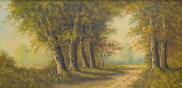 Arno (20th century) oil on canvas, woodland path, signed lower right, within a moulded gilt frame,