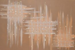 Artist unknown, a modern abstract oil on unframed canvas in earth tones, bearing artists monogram