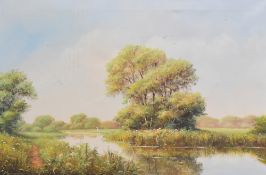 Mercier (20th century) oil on canvas, rural river scene, signed lower left, within a moulded gilt