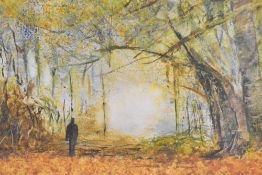 Attributed to J Burgess (contemporary) watercolour 'A Man in Autumn' within a white card mount and