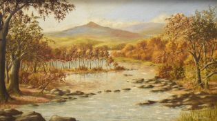 Frédérick Chaplin Smith (British 20th century) oil on board, autumnal river scene, signed lower