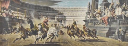 After Alexander von Wagner (Hungarian 1838–1919) colour print 'The Chariot Race' within gilt mount