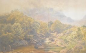 James Whaite (British act.1850-1916) watercolour, figure fishing within a lakeland landscape, signed