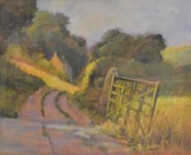 Louis Morton (20th century) oil on board 'Passing Cloud' idyllic country lane, signed lower left,