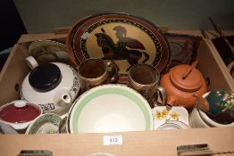 A Leighton Pottery 'Chinese Rose' bowl, a stylised Ridgeway Ironstone teapot having black floral