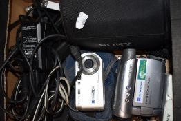 A vintage Sony Handicam video camera sold along with a Sony Cybershop camera etc.