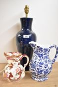 A large blue ceramic table lamp 46cm sold along with a Mason's Mandalay Red' jug and an Arden
