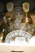 A carton of assorted cut and pressed glass items including bowls, vases and dressing table pots sold