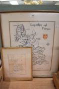 A hand embroidered map of Lancashire and Furness mounted framed and glazed 60cm x 52cm sold along