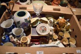 A Gouda Pottery vase hand painted in bright colours, five Royal Doulton miniature Toby jugs, a