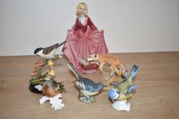 A Goebel Blue Titmouse and Robin bird study and a similar Beswick Grey Wagtail, two Country Artist