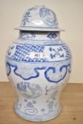 A Chinese style blue and white ginger jar with lid AF having previously been converted into a lamp