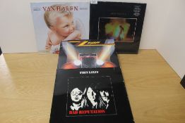 A four record lot with rock / metal interest : Deep Purple - Van Halen - Thin Lizzy and ZZ Top