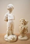 After Per Hasselberg (Swedish 1850-1894)A cast plaster/chalk ware boy and frog statuette, 40.5cm
