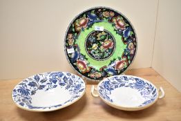 Two Charlotte Rhead for Bursley Ware pottery floral carnation pattern bowls, decorated in shallow