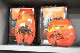 Two Poole Pottery African Sky pattern Purse and Manhattan vases, moulded marks to base of each and