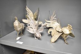 A group of 5 20th century white metal fighting roosters, ( 5 )