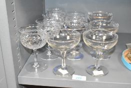 A set of 5 Babycham glasses decorated with gilt edging and fawn, h10.5cm, sold together with 5 other
