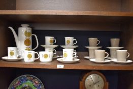 A J&G Meakin Studi Amulet pattern coffee set, comprising six cups, six saucers, coffee pot, sugar