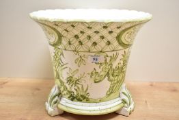 A decorative Spanish Casa Fina pottery jardiniere, of flared cylindrical form with petalated rim and