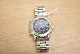 A Seiko quartz Chronograph Sports 150 wristwatch, the navy blue dial having baton numerals with date