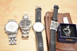 A small collection of wristwatches, with a purse and paste set anklet