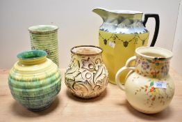 A Tuscan Decoro pottery jug, hand painted with floral patterns on a yellow ground, painted pattern